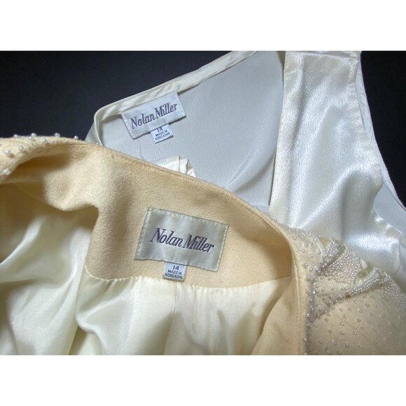 Vintage Nolan Miller 3-Piece Cream Skirt Suit Set Beaded Jacket Size 14 Eighties - Picture 7 of 10
